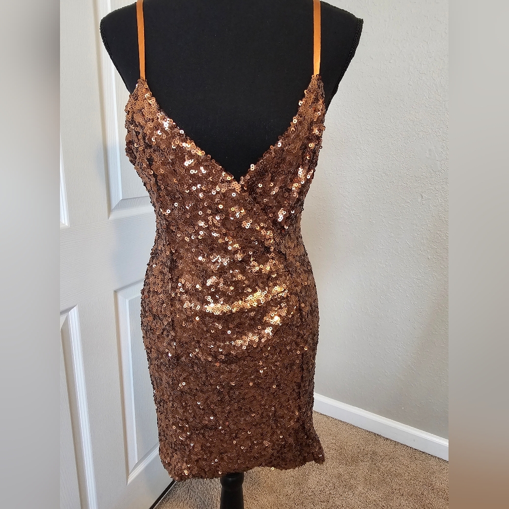 French Connection Shirley Dress in Metallic Bronze